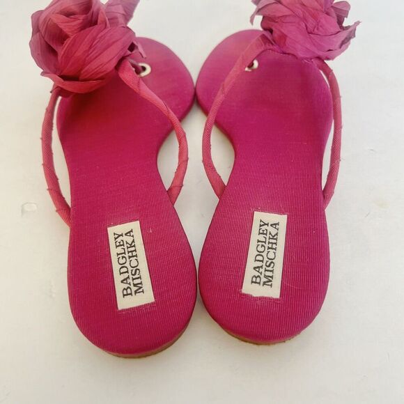 Badgely Mischka Isabel Sandal Pink Flip Flop Flower Women's Size 9 - Picture 2 of 7